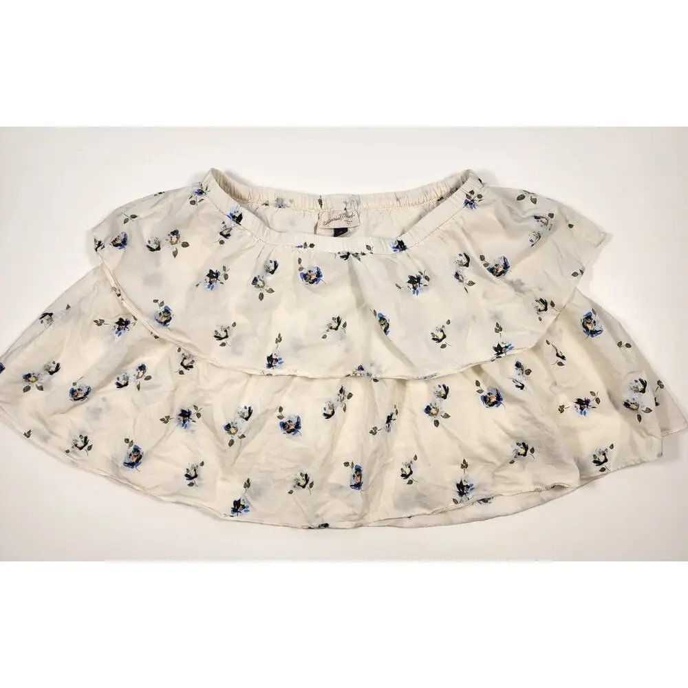 Universal‎ Thread Floral Ruffle Skirt M Cream Blue Cottagecore Boho
